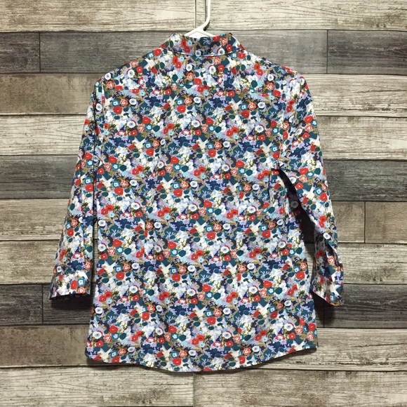 Lands End Non Iron Supima Floral Button Up Shirt 3/4 Sleeve Women’s 2 - Picture 6 of 10